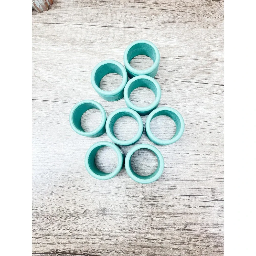 Vintage Blue-Green Napkin Rings - Retro Set of 8